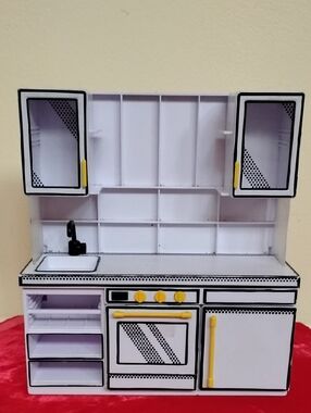 D- White and Yellow Kids Play Kitchen Toy with Sink and Oven